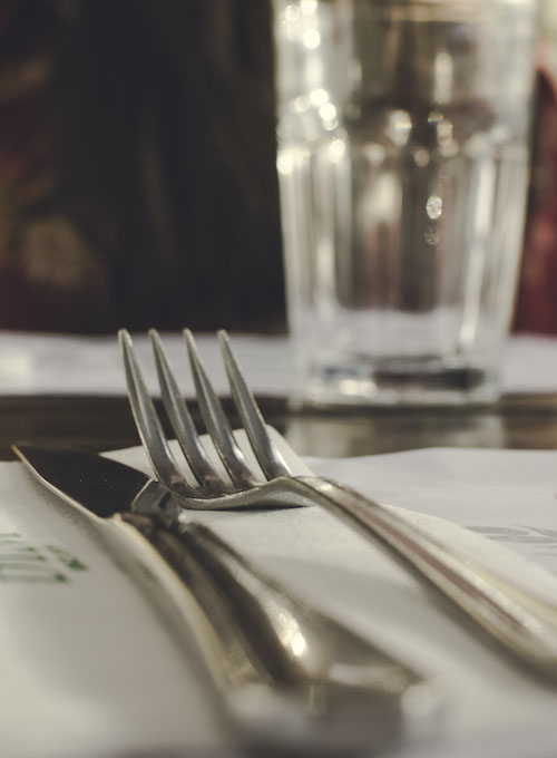 Cutlery on a cafe table